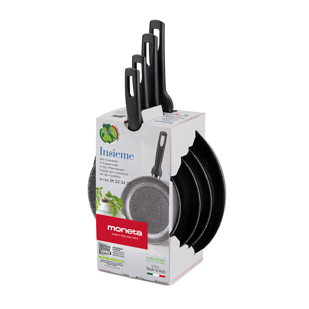 Moneta Insieme batteria set di Padelle in Alluminio 18 22 24 28 cm antiaderente